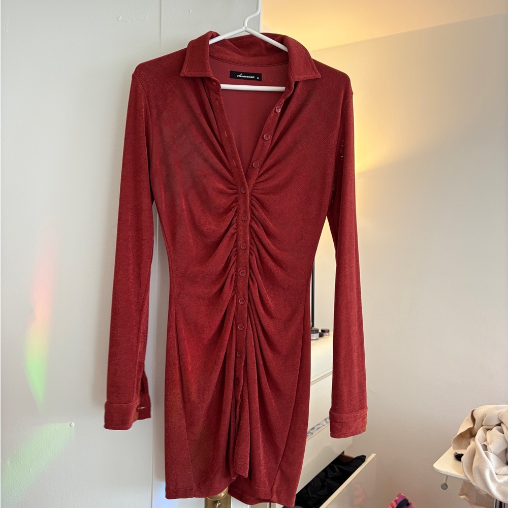 Rust color Button-Up Ruched Dress